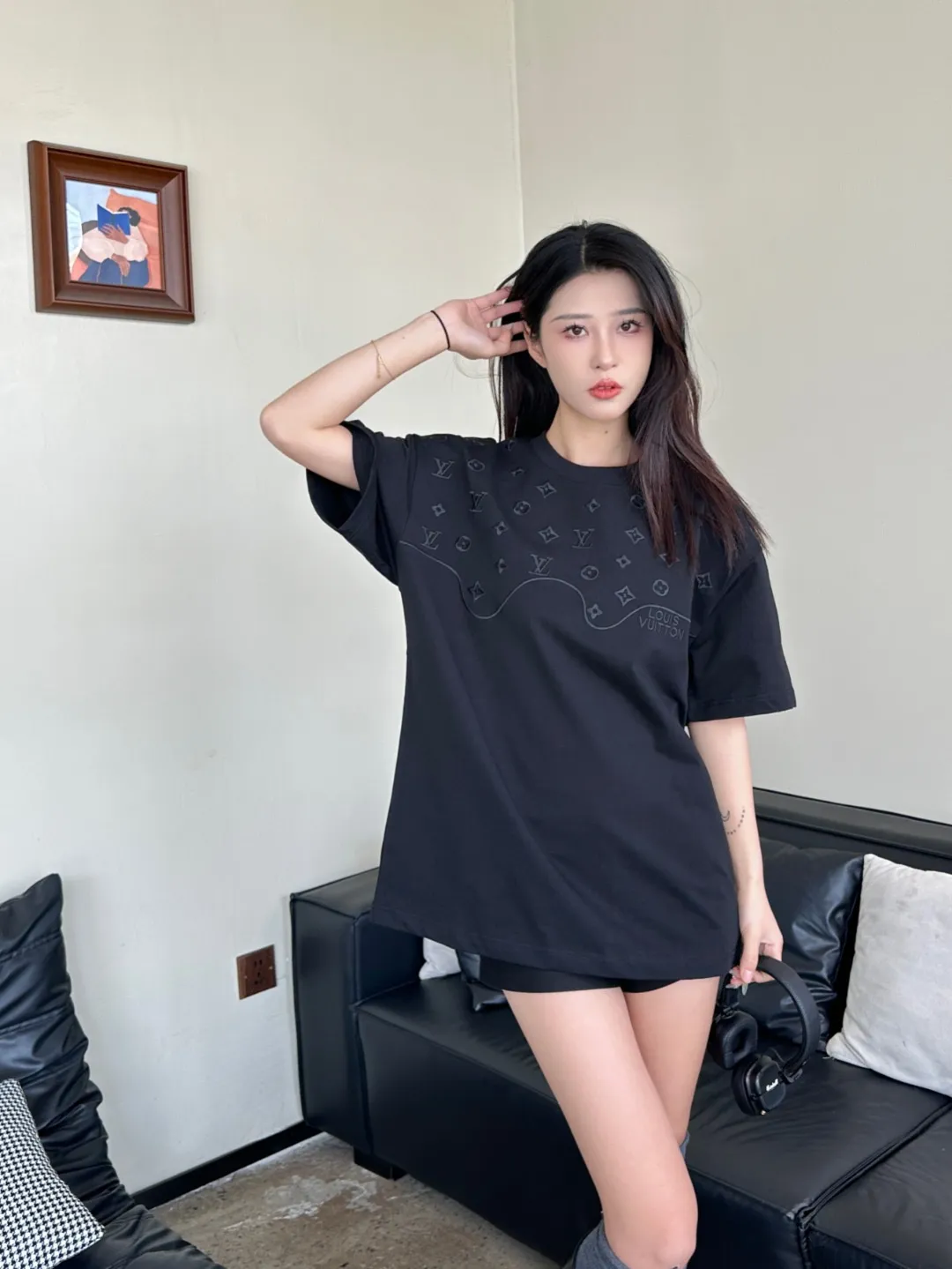 Louis Vuitton/Louis Vuitton dark pattern half-length presbyopic logo embroidered short sleeves